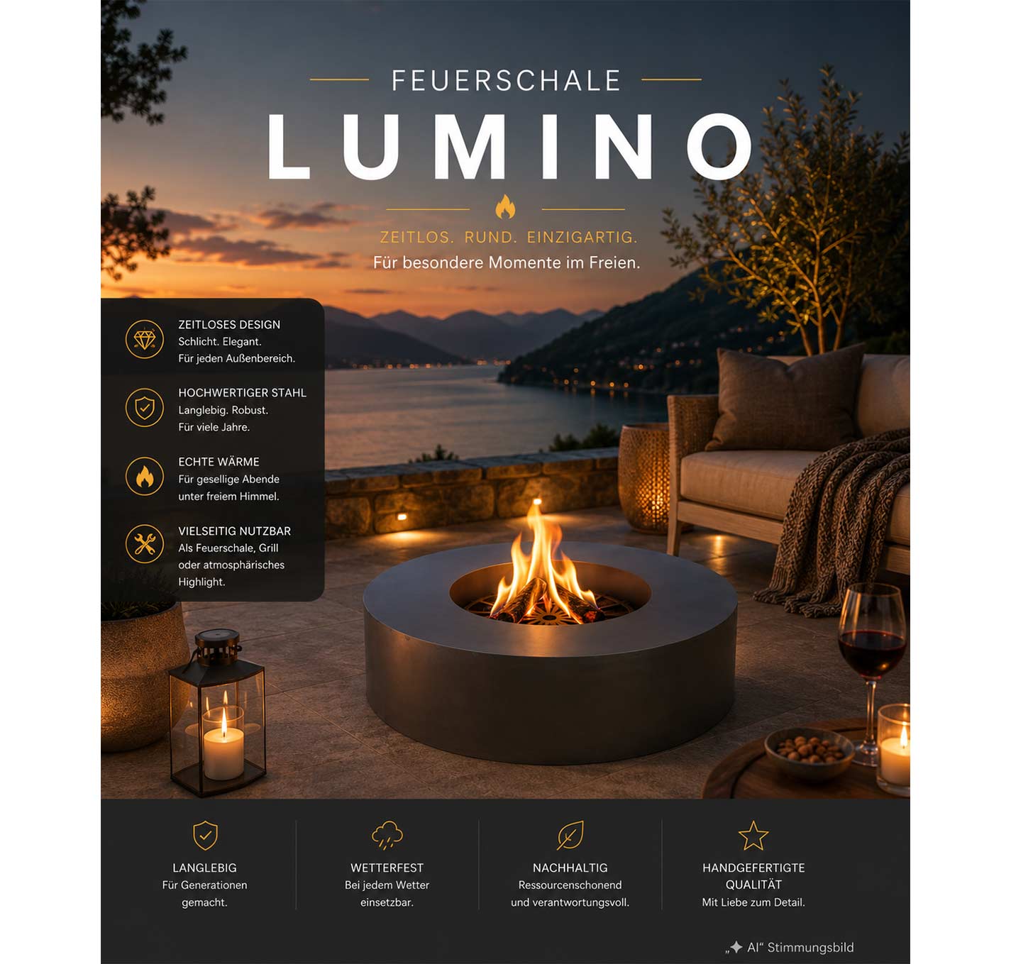 Feuerschalen Donat "Lumino" runde Feuerstelle -Ø 79 cm 