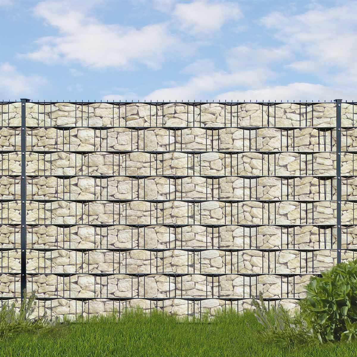 Doppelstabzaun Anthrazit Set mit Hart-PVC Sandstein Toscana - 2,50m (1 Gittermatte | 2 Pfosten | 9 Streifen)