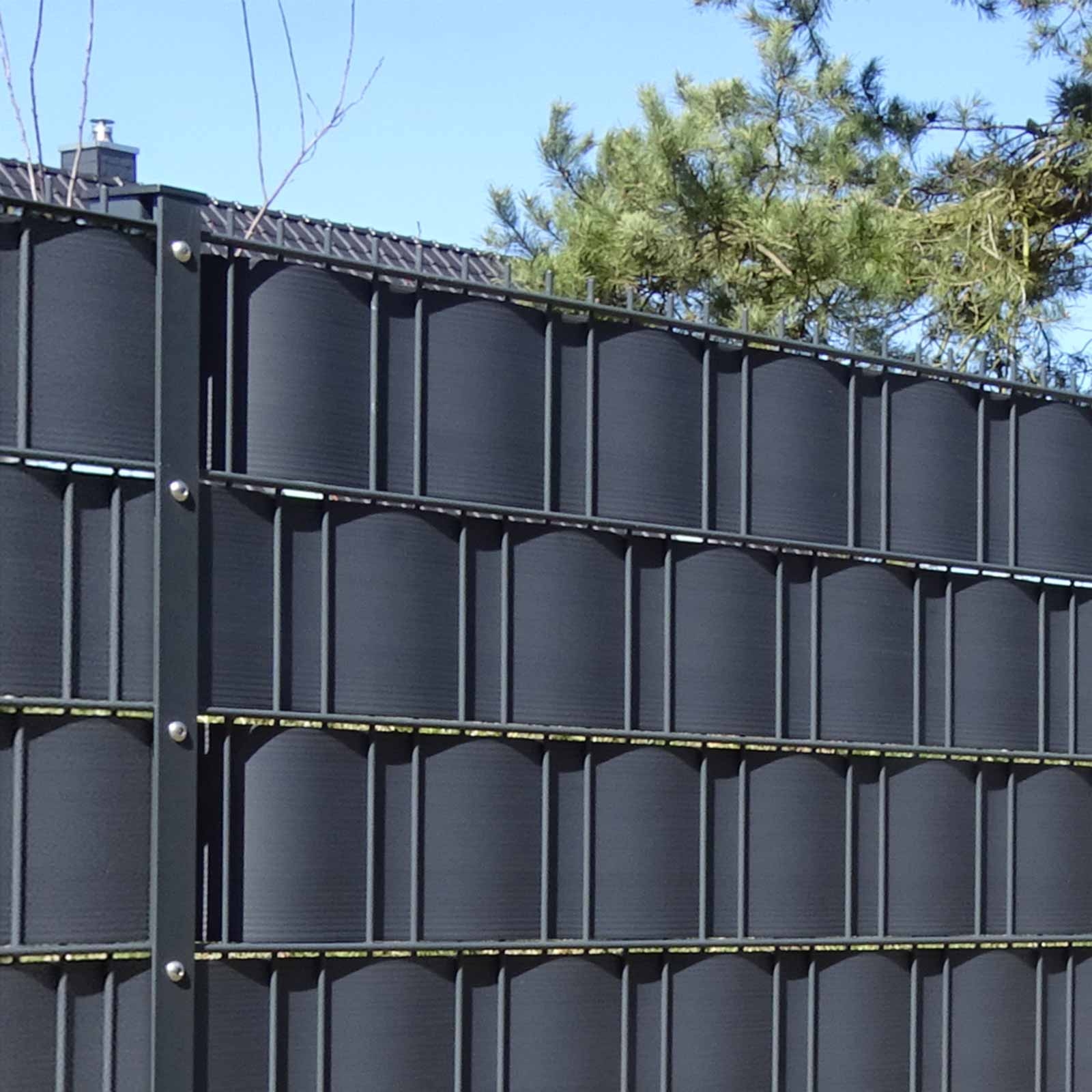 M-tec Gittermattenzaun Anthrazit mit Pfosten und Hart PVC Sichtschutz Mattenzaun Set - Anthrazit - Schwere Ausführung