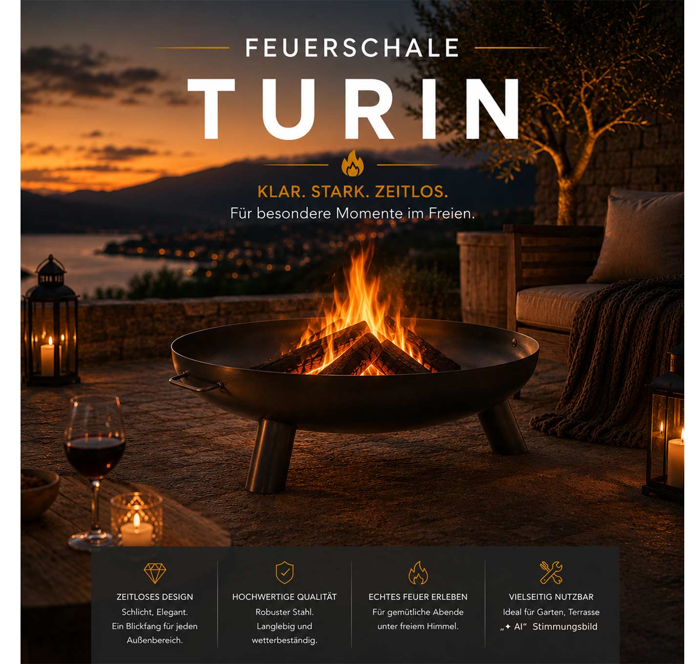 Klassische Feuerschale "T U R I N" in drei Größen d= 60cm