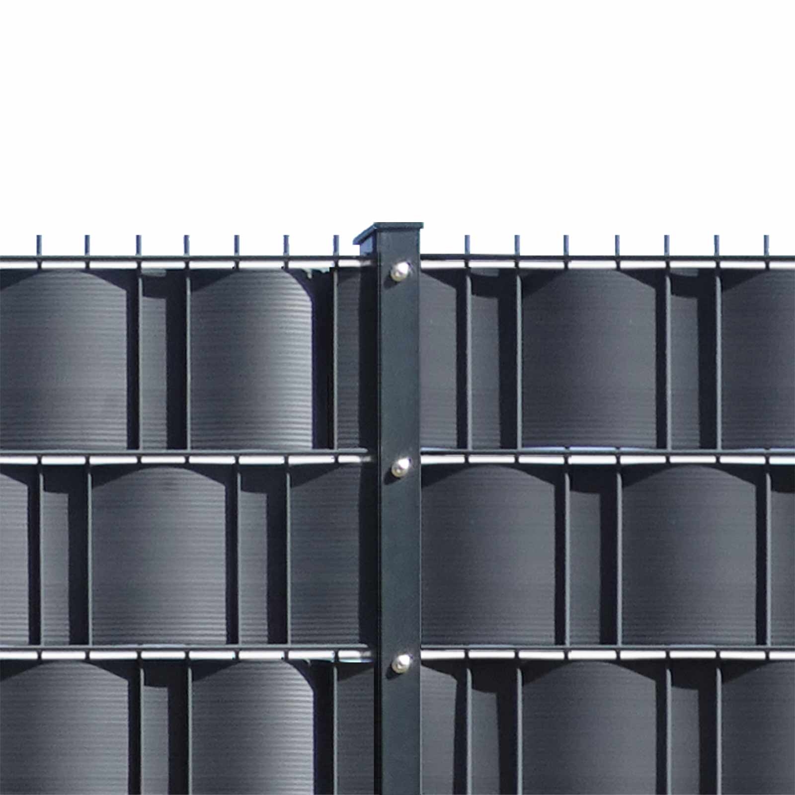 M-tec Gittermattenzaun Set Anthrazit Zaundetail mit Pfosten und Hart PVC Sichtschutz Mattenzaun Set - Anthrazit - Schwere Ausführung
