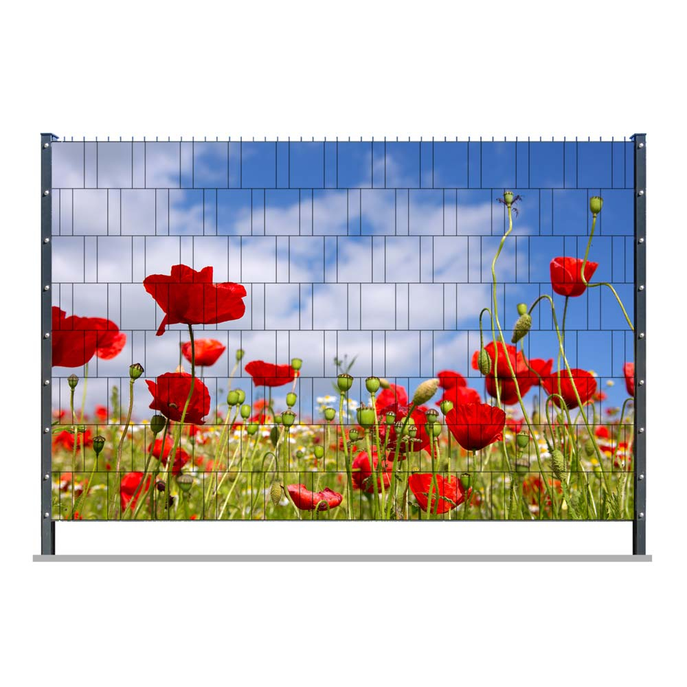 PVC Zaunposter | 8 Str. mit Mohnblumen | Frontlit | inkl. 16 Klemm. in weiß