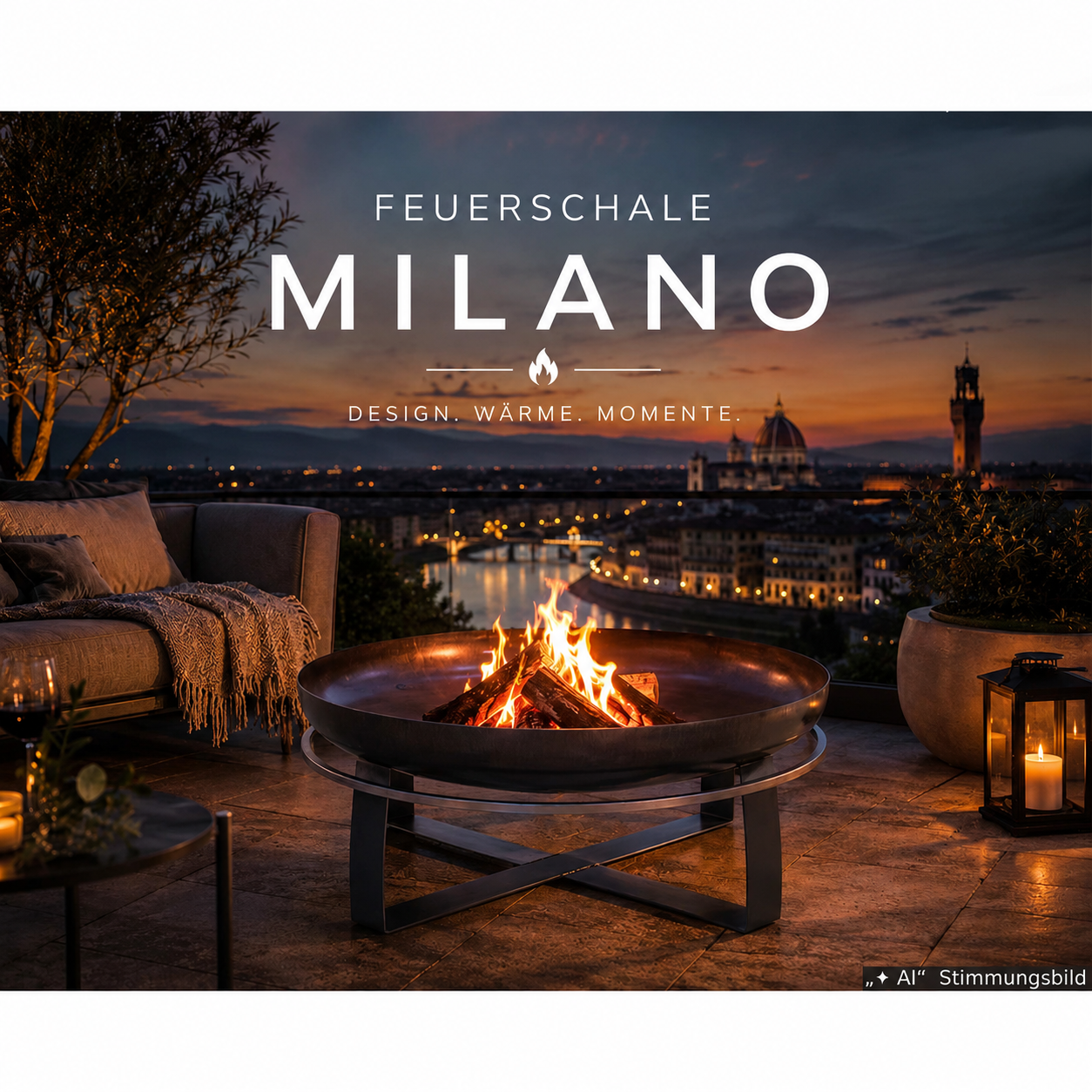 Stilvolle Feuerschale Milano mit Feuerstelle -Ø 80 cm