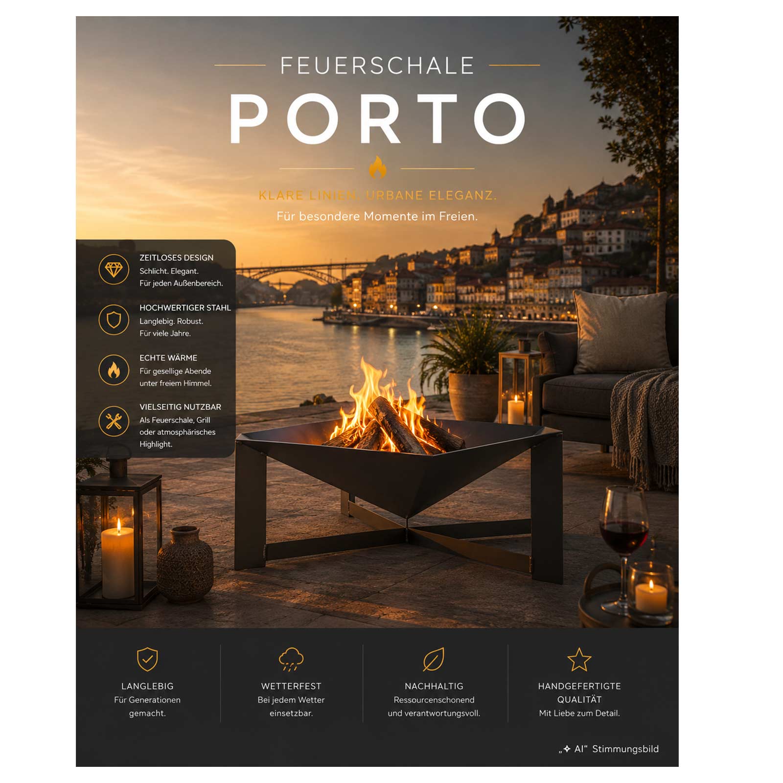 Feuerschale - Feuerstelle Porto in 3 Gr.