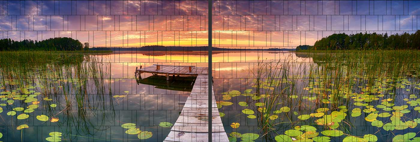 Sonnenuntergang - Panorama Zaundruck Poster-M-tec Standard | Leicht durchscheinend-transparent