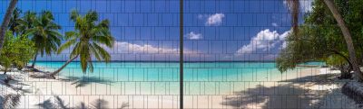 Panorama XL bedruckte Sichtschutzstreifen für Doppelstabmattenzaun Karibik 