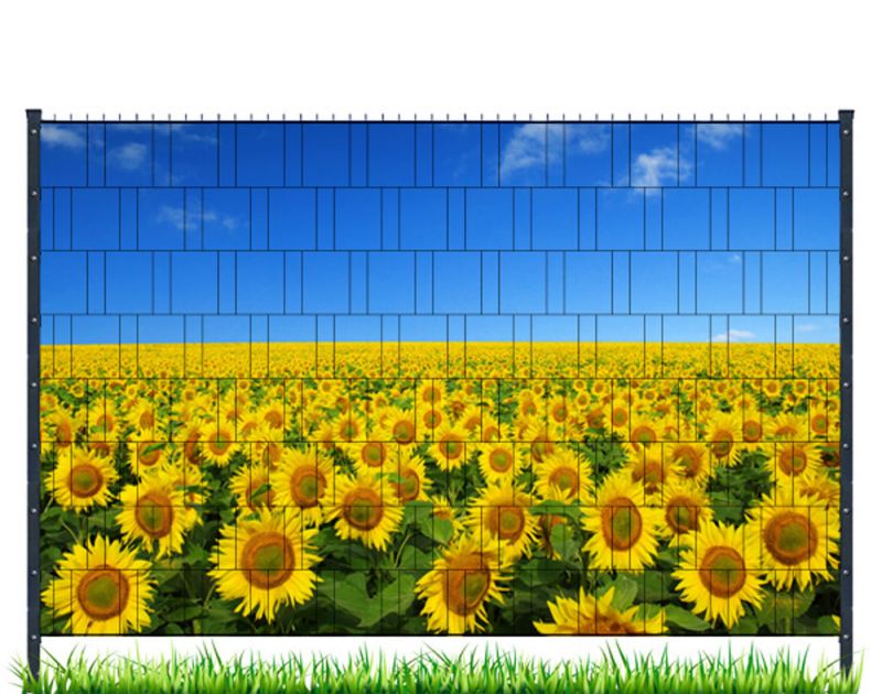 PVC Zaunposter | 8 Str. mit Sonnenblumen | Frontlit | inkl. 16 Klemm. in weiß